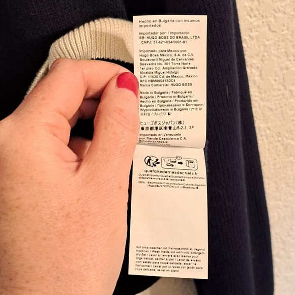 Boss Hugo Boss Sweater Men's Large Color Block Stripe Black Cream Kastory L Slv - Picture 5 of 9